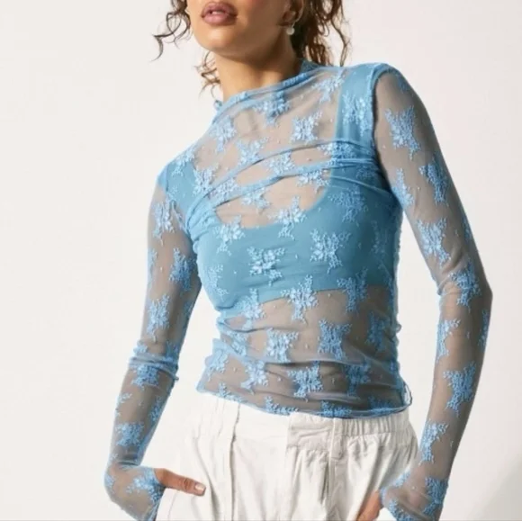 Free People NWOT Luxy Lady Lace Layering Top in Blue Bell sz XS & SML - Picture 5 of 14